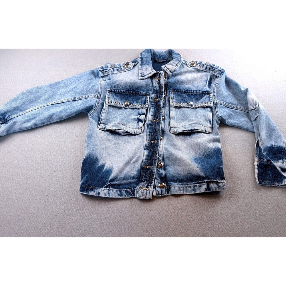 Coco Bianca Denim Jacket Light Wash Rhinestone Life Of The Party Blue Size 36